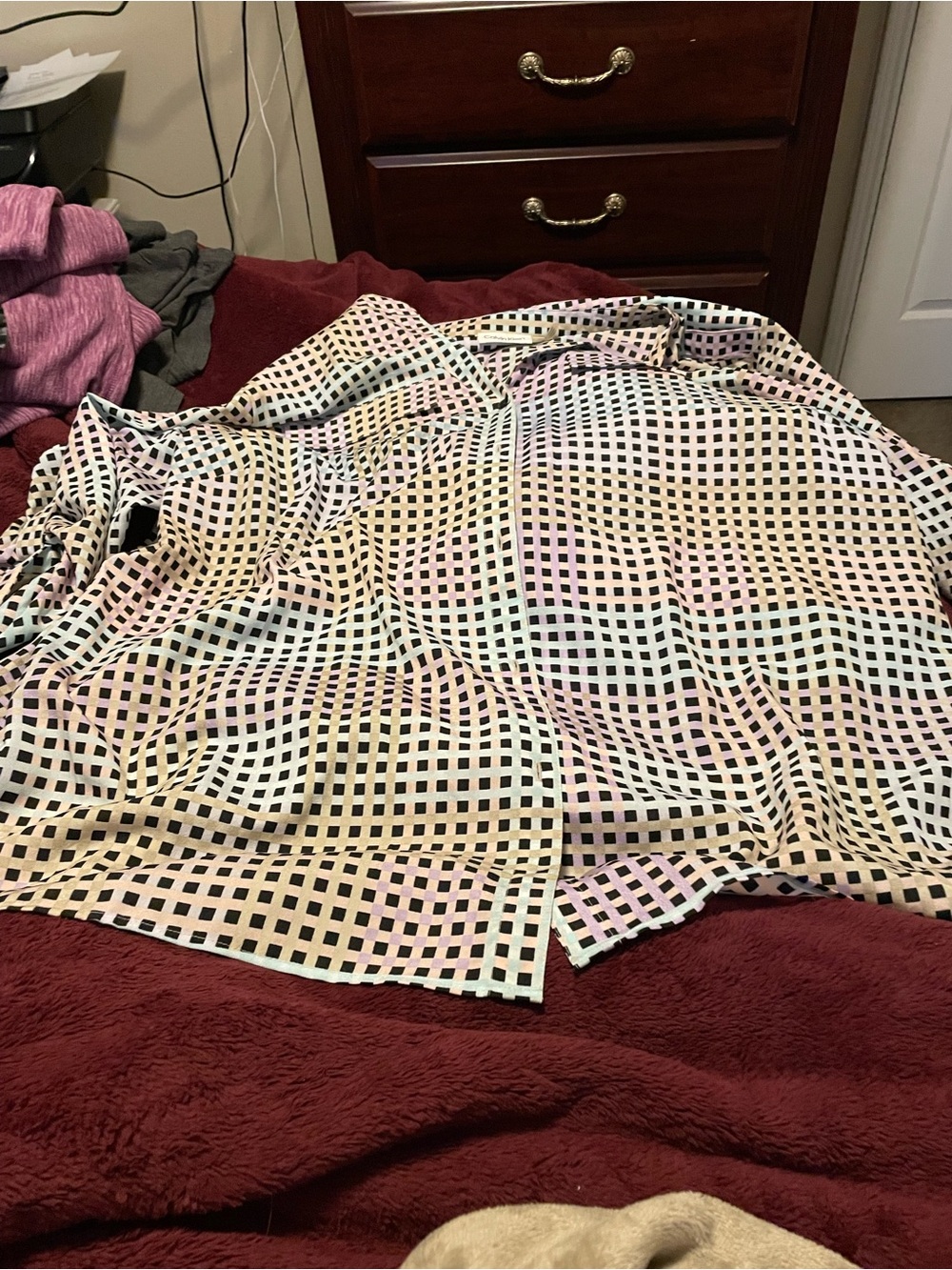 Calvin Klein Pastel Grid Button-Up Blouse